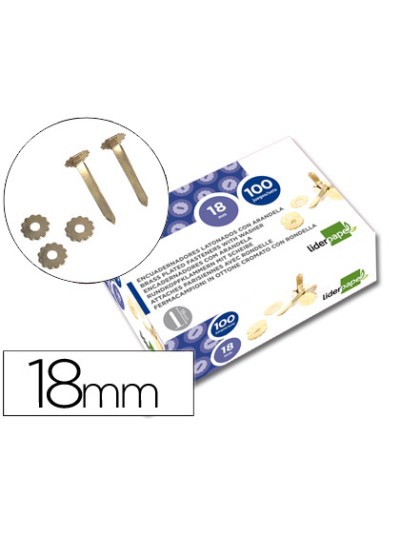 Encuadernadores liderpapel latonados con arandela 18 mm caja de 100 unidades