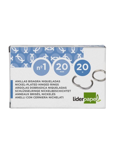 Anilla bisagra liderpapel niquelada n.1 diametro 20 mm caja de 20 unidades
