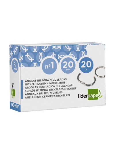 Anilla bisagra liderpapel niquelada n.1 diametro 20 mm caja de 20 unidades