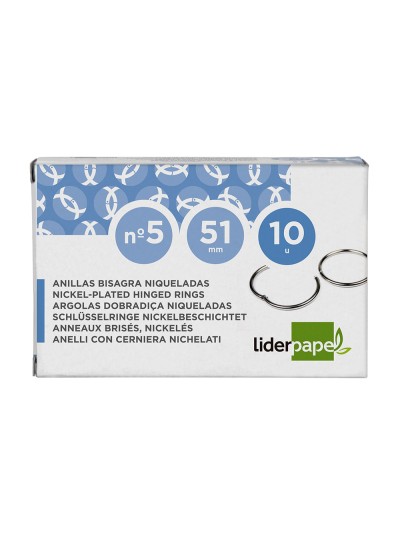 Anilla bisagra liderpapel niquelada n.5 diametro 51 mm caja de 10 unidades