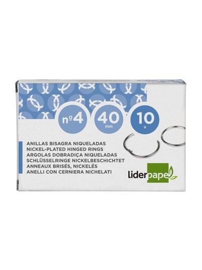 Anilla bisagra liderpapel niquelada n.4 diametro 40 mm caja de 10 unidades