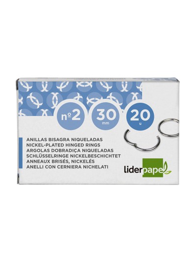 Anilla bisagra liderpapel niquelada n.2 diametro 30 mm caja de 20 unidades