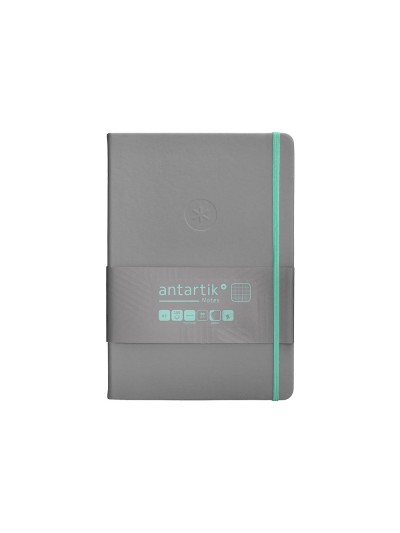 Cuaderno con gomilla antartik notes tapa dura a5 hojas cuadricula gris y turquesa 100 hojas 80 gr fsc