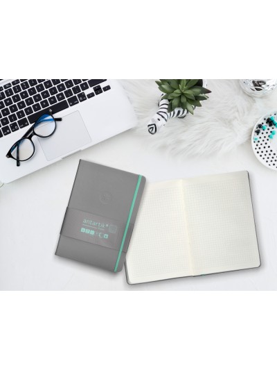 Cuaderno con gomilla antartik notes tapa dura a5 hojas cuadricula gris y turquesa 100 hojas 80 gr fsc