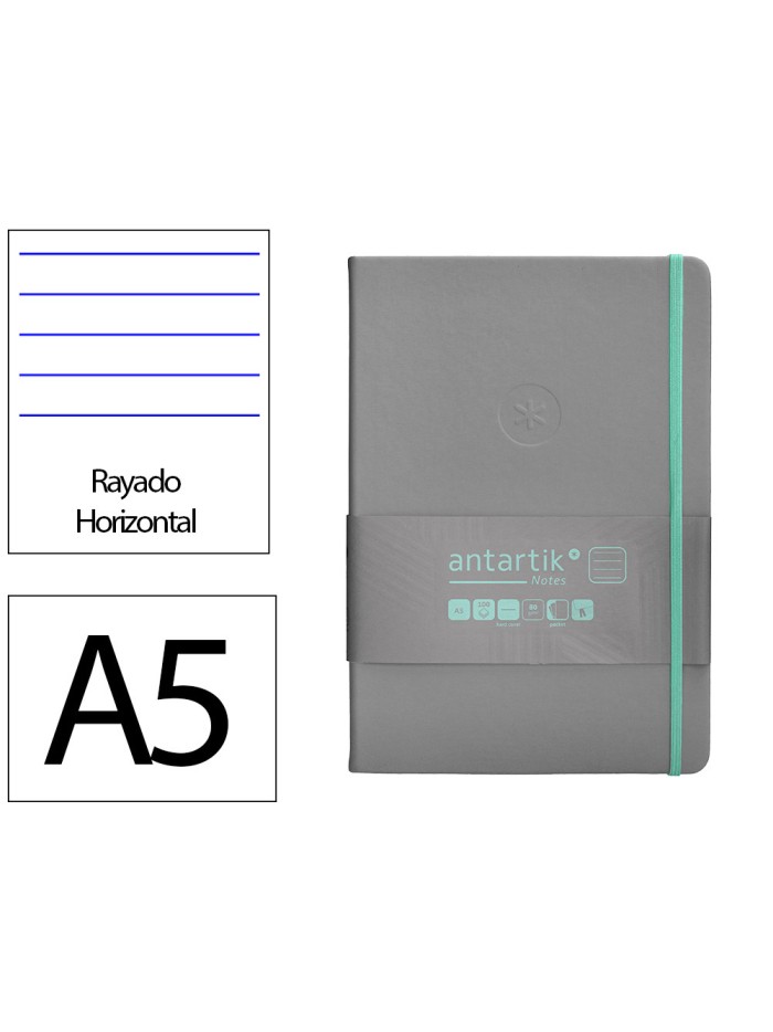 Cuaderno con gomilla antartik notes tapa dura a5 hojas rayas gris y turquesa 100 hojas 80 gr fsc Cuaderno con gomilla antartik notes tapa dura a5 hojas rayas gris y turquesa 100 hojas 80 gr fsc