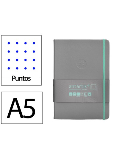 Cuaderno con gomilla antartik notes tapa dura a5 hojas puntos gris y turquesa 100 hojas 80 gr fsc