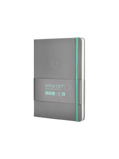 Cuaderno con gomilla antartik notes tapa dura a5 hojas lisas gris y turquesa 100 hojas 80 gr fsc
