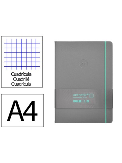 Cuaderno con gomilla antartik notes tapa dura a4 hojas cuadricula gris y turquesa 100 hojas 80 gr fsc