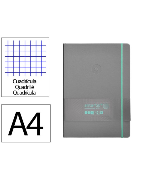 Cuaderno con gomilla antartik notes tapa dura a4 hojas cuadricula gris y turquesa 100 hojas 80 gr fsc