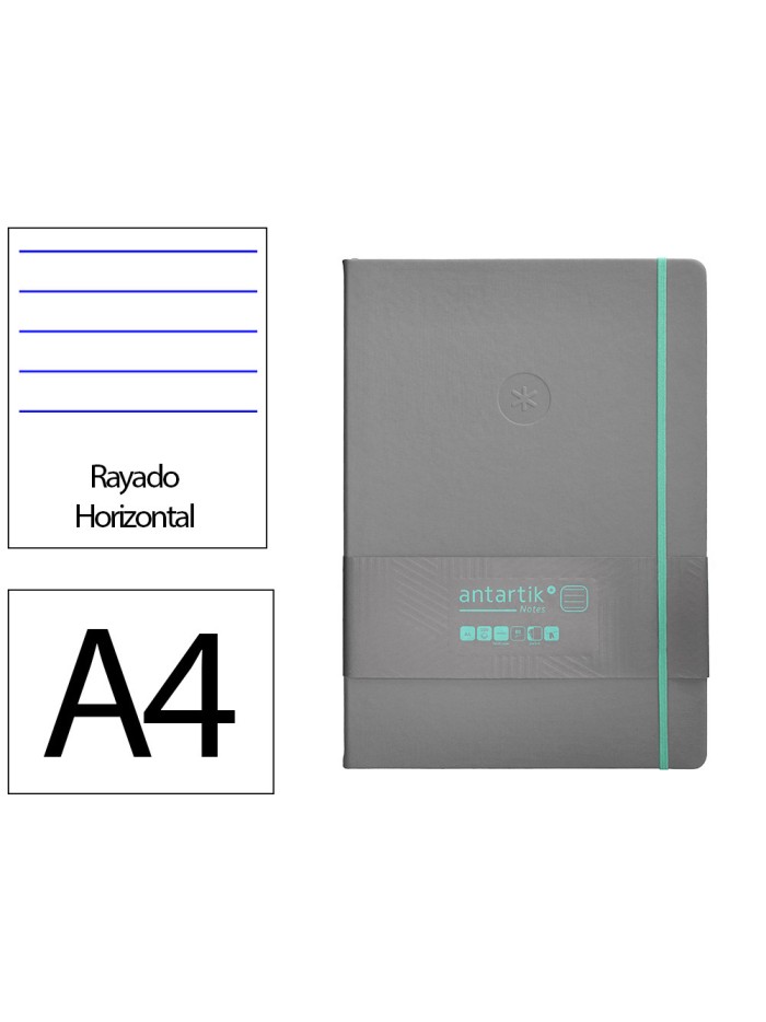 Cuaderno con gomilla antartik notes tapa dura a4 hojas rayas gris y turquesa 100 hojas 80 gr fsc Cuaderno con gomilla antartik notes tapa dura a4 hojas rayas gris y turquesa 100 hojas 80 gr fsc