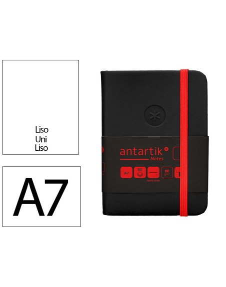 Cuaderno con gomilla antartik notes tapa dura a7 hojas lisas negro y rojo 80 hojas 80 gr fsc
