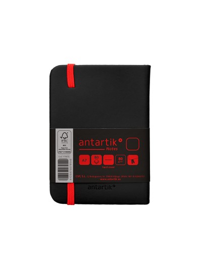 Cuaderno con gomilla antartik notes tapa dura a7 hojas lisas negro y rojo 80 hojas 80 gr fsc