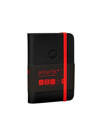 Cuaderno con gomilla antartik notes tapa dura a7 hojas lisas negro y rojo 80 hojas 80 gr fsc