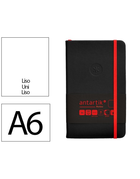 Cuaderno con gomilla antartik notes tapa dura a6 hojas lisas negro y rojo 100 hojas 80 gr fsc