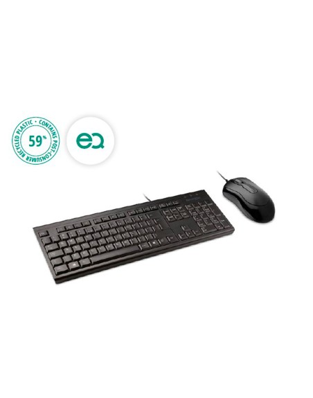 Set teclado y raton kensington km100 eq ecologico con cable color negro
