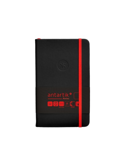 Cuaderno con gomilla antartik notes tapa dura a6 hojas lisas negro y rojo 100 hojas 80 gr fsc