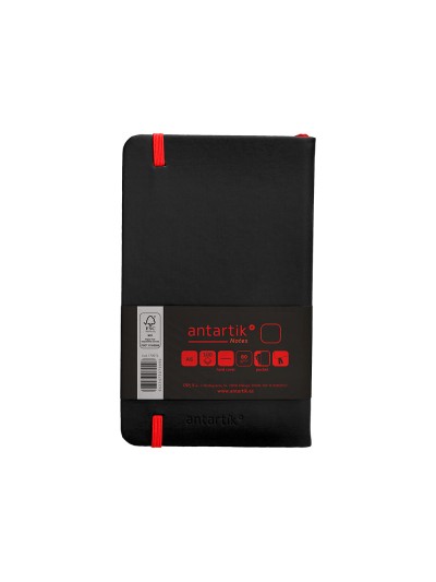 Cuaderno con gomilla antartik notes tapa dura a6 hojas lisas negro y rojo 100 hojas 80 gr fsc