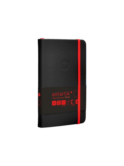 Cuaderno con gomilla antartik notes tapa dura a6 hojas lisas negro y rojo 100 hojas 80 gr fsc