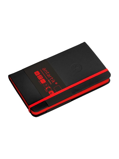 Cuaderno con gomilla antartik notes tapa dura a6 hojas lisas negro y rojo 100 hojas 80 gr fsc