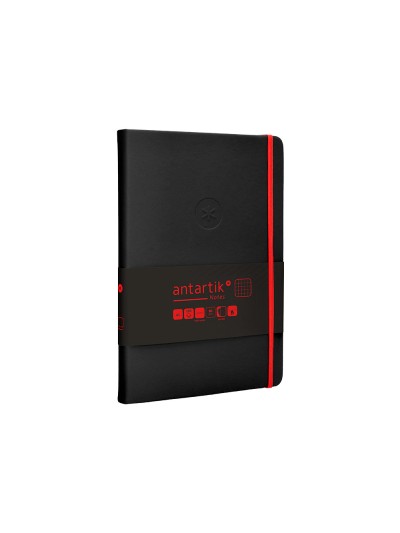 Cuaderno con gomilla antartik notes tapa dura a5 hojas cuadricula negro y rojo 100 hojas 80 gr fsc