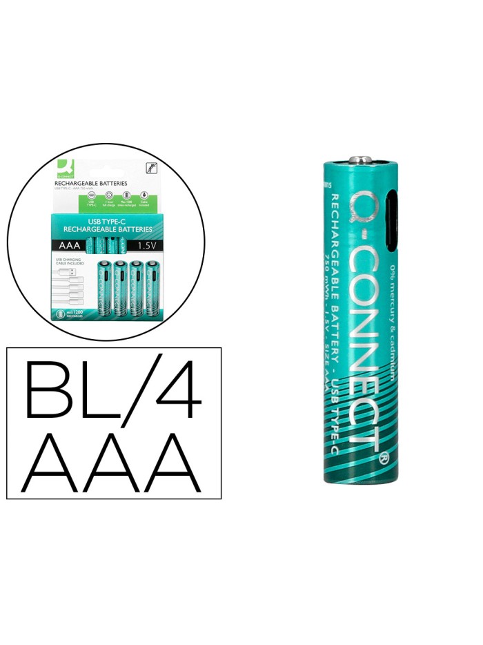 Pila q-connect aaa recargable por usb-c blister de 4 unidades Pila q-connect aaa recargable por usb-c blister de 4 unidades