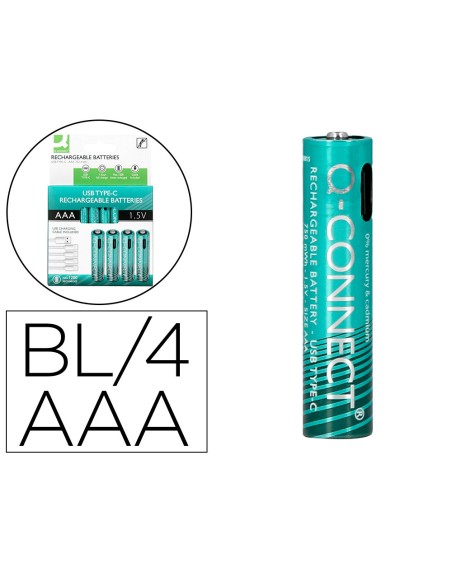 Pila q-connect aaa recargable por usb-c blister de 4 unidades