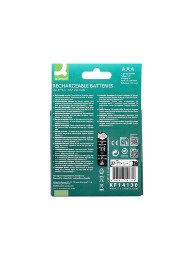 Pila q-connect aaa recargable por usb-c blister de 4 unidades