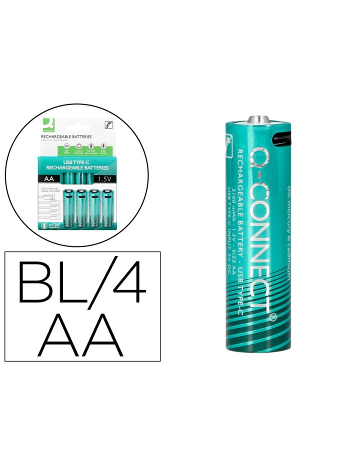 Pila q-connect aa recargable por usb-c blister de 4 unidades Pila q-connect aa recargable por usb-c blister de 4 unidades