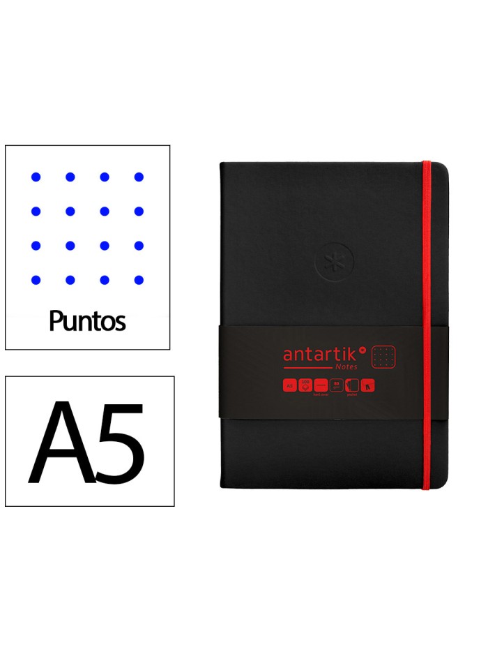 Cuaderno con gomilla antartik notes tapa dura a5 hojas puntos negro y rojo 100 hojas 80 gr fsc Cuaderno con gomilla antartik notes tapa dura a5 hojas puntos negro y rojo 100 hojas 80 gr fsc