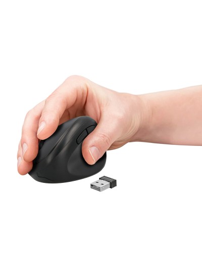 Raton q-connect optico inalambrico ergonomico vertical dpi 800/1200/1600 pila aa negro