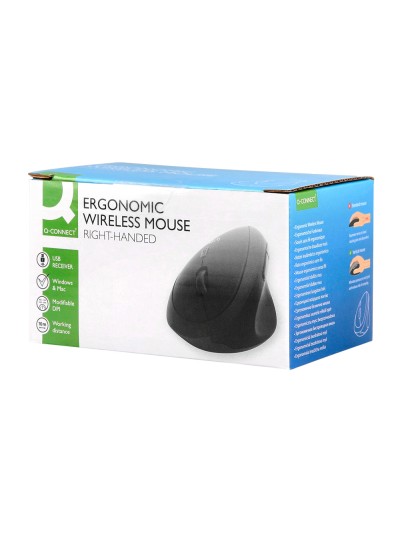 Raton q-connect optico inalambrico ergonomico vertical dpi 800/1200/1600 pila aa negro