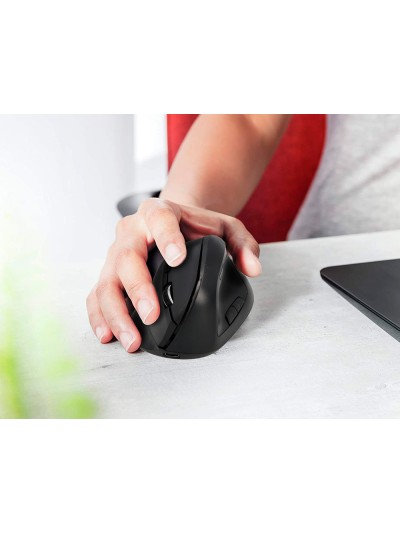 Raton q-connect optico inalambrico ergonomico vertical dpi 800/1200/1600 bateria recargable negro