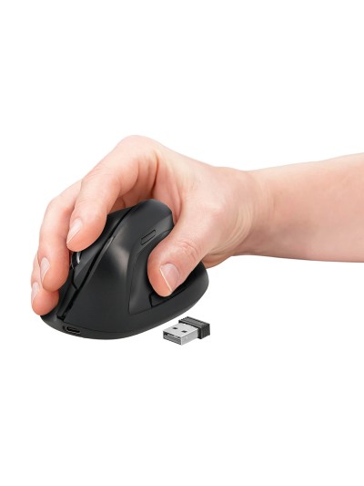 Raton q-connect optico inalambrico ergonomico vertical dpi 800/1200/1600 bateria recargable negro