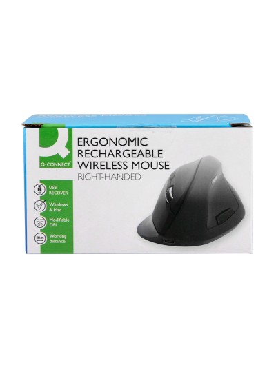 Raton q-connect optico inalambrico ergonomico vertical dpi 800/1200/1600 bateria recargable negro