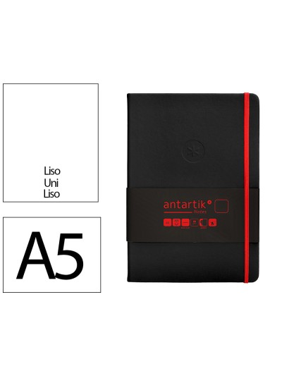 Cuaderno con gomilla antartik notes tapa dura a5 hojas lisas negro y rojo 100 hojas 80 gr fsc