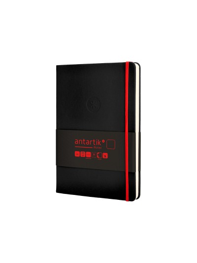 Cuaderno con gomilla antartik notes tapa dura a5 hojas lisas negro y rojo 100 hojas 80 gr fsc