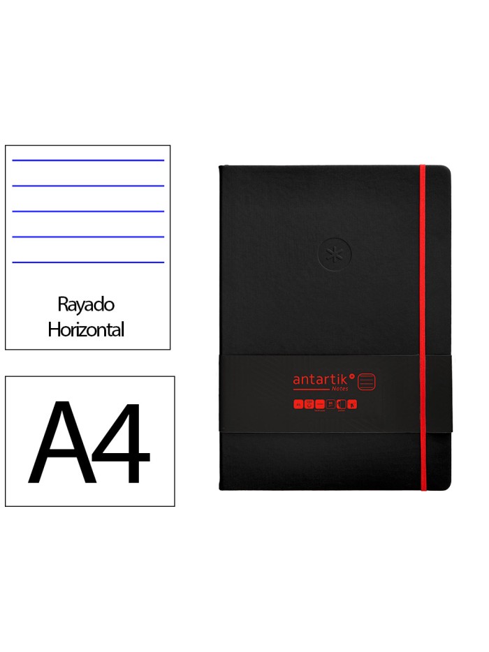 Cuaderno con gomilla antartik notes tapa dura a4 hojas rayas negro y rojo 100 hojas 80 gr fsc Cuaderno con gomilla antartik notes tapa dura a4 hojas rayas negro y rojo 100 hojas 80 gr fsc