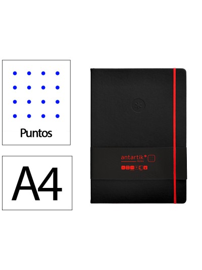 Cuaderno con gomilla antartik notes tapa dura a4 hojas puntos negro y rojo 100 hojas 80 gr fsc