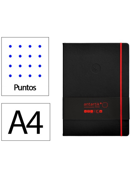 Cuaderno con gomilla antartik notes tapa dura a4 hojas puntos negro y rojo 100 hojas 80 gr fsc
