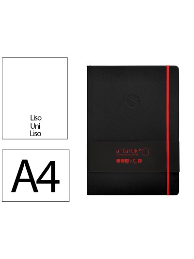 Cuaderno con gomilla antartik notes tapa dura a4 hojas lisas negro y rojo 100 hojas 80 gr fsc