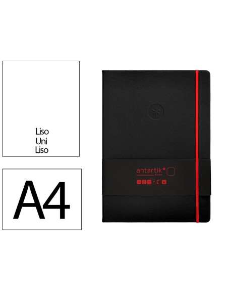 Cuaderno con gomilla antartik notes tapa dura a4 hojas lisas negro y rojo 100 hojas 80 gr fsc