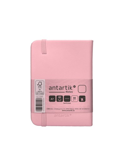 Cuaderno con gomilla antartik notes tapa dura a7 hojas lisas rosa pastel 80 hojas 80 gr fsc