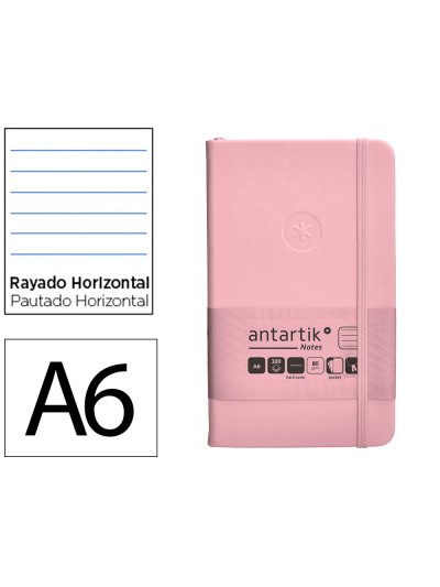 Cuaderno con gomilla antartik notes tapa dura a6 hojas rayas rosa pastel 100 hojas 80 gr fsc