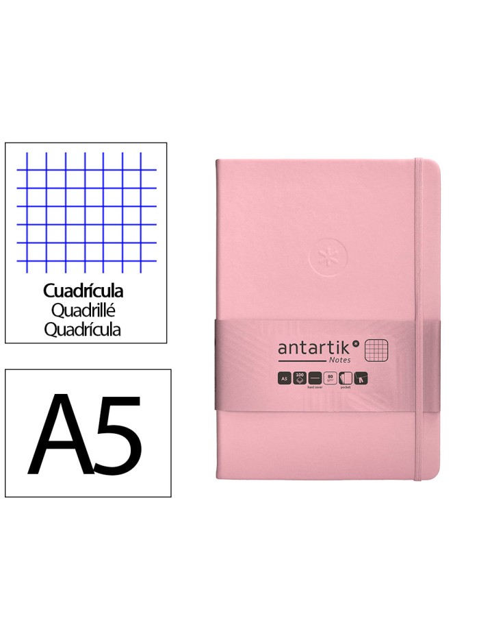 Cuaderno con gomilla antartik notes tapa dura a5 hojas cuadricula rosa pastel 100 hojas 80 gr fsc Cuaderno con gomilla antartik notes tapa dura a5 hojas cuadricula rosa pastel 100 hojas 80 gr fsc
