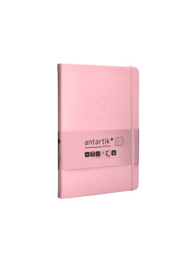 Cuaderno con gomilla antartik notes tapa dura a5 hojas cuadricula rosa pastel 100 hojas 80 gr fsc