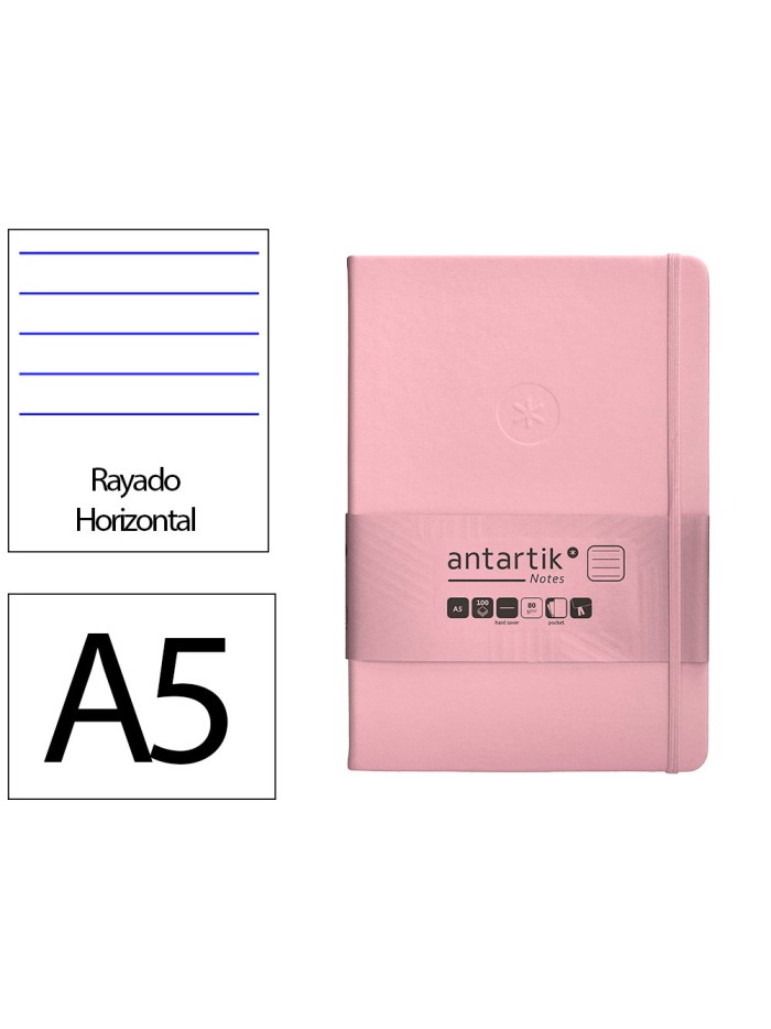 Cuaderno con gomilla antartik notes tapa dura a5 hojas rayas rosa pastel 100 hojas 80 gr fsc Cuaderno con gomilla antartik notes tapa dura a5 hojas rayas rosa pastel 100 hojas 80 gr fsc