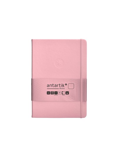 Cuaderno con gomilla antartik notes tapa dura a5 hojas lisas rosa pastel 100 hojas 80 gr fsc