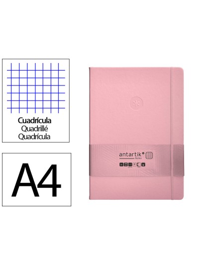 Cuaderno con gomilla antartik notes tapa dura a4 hojas cuadricula rosa pastel 100 hojas 80 gr fsc