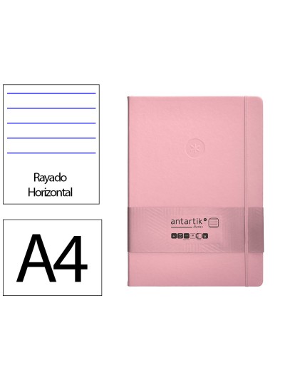 Cuaderno con gomilla antartik notes tapa dura a4 hojas rayas rosa pastel 100 hojas 80 gr fsc