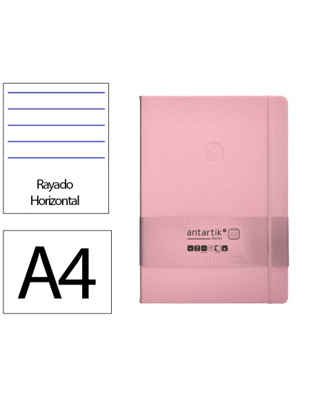 Cuaderno con gomilla antartik notes tapa dura a4 hojas rayas rosa pastel 100 hojas 80 gr fsc